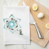 Blauwgroen bloemen theedoek (Quarter Fold)