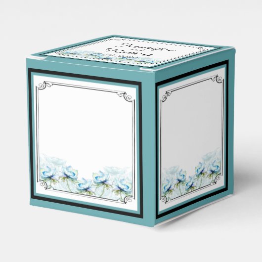 Blauwgroen Bloemen Waterverf Bruiloft Favor Box Bedankdoosjes (Voorkant Zijde)