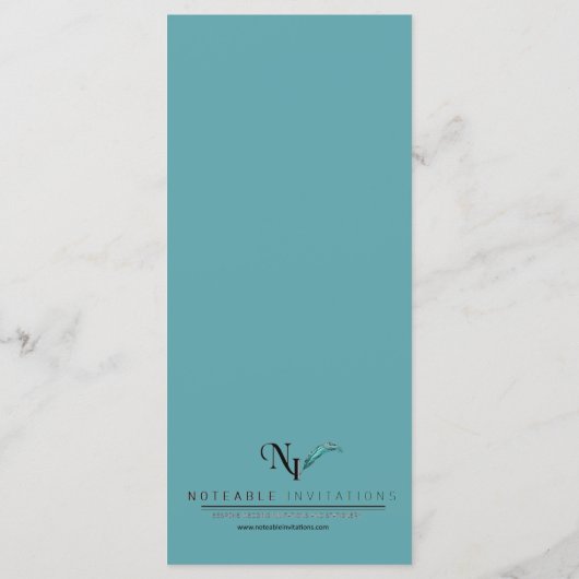 Blauwgroen Bloemen Waterverf Bruiloft Menu (Achterkant)