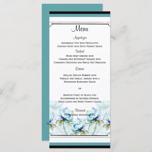 Blauwgroen Bloemen Waterverf Bruiloft Menu (Voorkant / Achterkant)