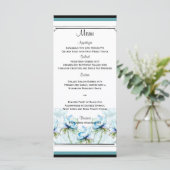 Blauwgroen Bloemen Waterverf Bruiloft Menu (Staand voorkant)