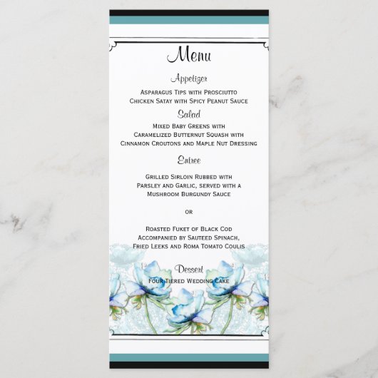 Blauwgroen Bloemen Waterverf Bruiloft Menu (Voorkant)