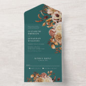 Blauwgroen bloemenbruiloft in één keer all in one uitnodiging (Binnen)