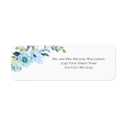 Blauwgroen bloemendesign retouradreslabel voor tro etiket (Voorkant)