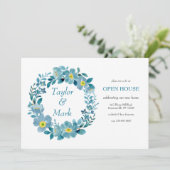 Blauwgroen bloemenkrans kaart (Staand voorkant)