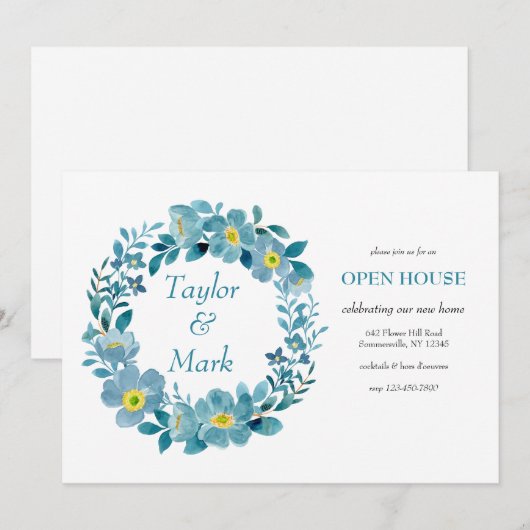 Blauwgroen bloemenkrans kaart (Voorkant / Achterkant)