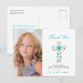 Blauwgroen Bloemenkruis Eerste Heilige Communie Da Briefkaart (Voorkant / Achterkant)