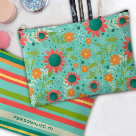 Blauwgroen bloemenpatroon Unieke aangepaste cosmet Etui