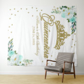 Blauwgroen bloemenquinceanera achtergrond wandkleed (In Situ (horizontaal))