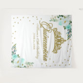 Blauwgroen bloemenquinceanera achtergrond wandkleed (Voorkant (horizontaal))