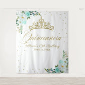 Blauwgroen bloemenquinceanera achtergrond wandkleed (Voorkant)