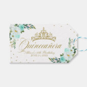 Blauwgroen bloemenquinceanera cadeaulabel (Voorkant (Horizontaal))