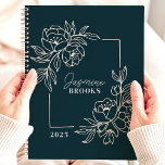 Blauwgroen Bloemenrand 2025 Aangepaste naam Planner<br><div class="desc">Blijf georganiseerd en geïnspireerd met deze elegante planner met een prachtig bloemrijk randontwerp op een verfijnde blauwgroen achtergrond. Personaliseer het met jouw naam voor een unieke en stijlvolle touch. Deze planner is perfect voor het bijhouden van afspraken, to-do's en al uw belangrijke data gedurende 2025. Met zijn kalmerende ontwerp en...</div>