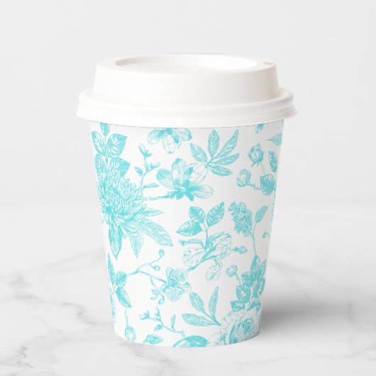 Blauwgroen Bloementoilet Papieren Bekers (Voorkant)