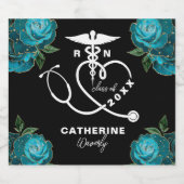 Blauwgroen bloemenverpleegschool sparkling wijnetiket (Enkel label)