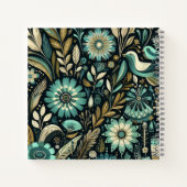 Blauwgroen bloemenvierkant notitieboek (Achterkant)