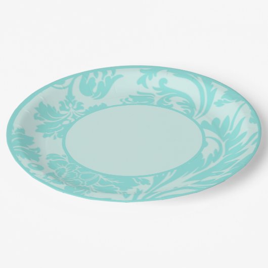 Blauwgroen bloemetjesformeel trouwpapier bord (Gekanteld)