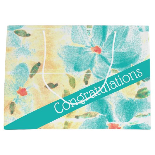 Blauwgroen Bloemig Groot Cadeauzakje (Voorkant)