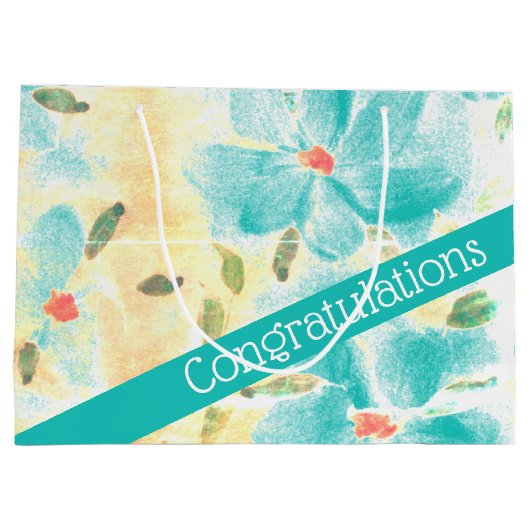  Blauwgroen Bloemig Groot Cadeauzakje (Achterkant)