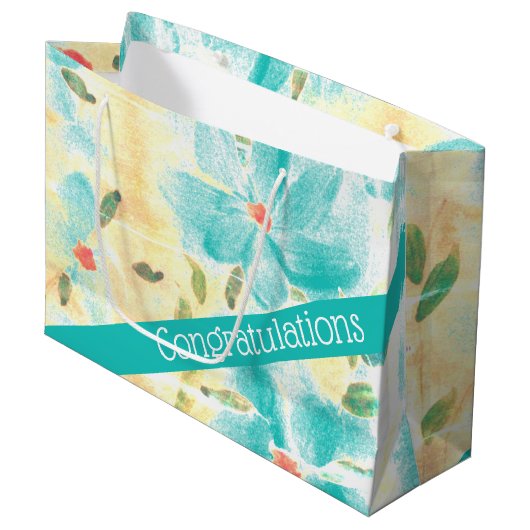  Blauwgroen Bloemig Groot Cadeauzakje (Voorkant Gekanteld)