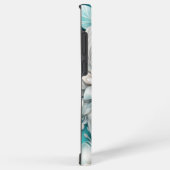 Blauwgroen bloemige donzige witte veren samsung galaxy hoesje (Rechterkant)