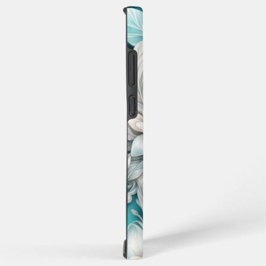 Blauwgroen bloemige donzige witte veren samsung galaxy hoesje (Rechterkant)