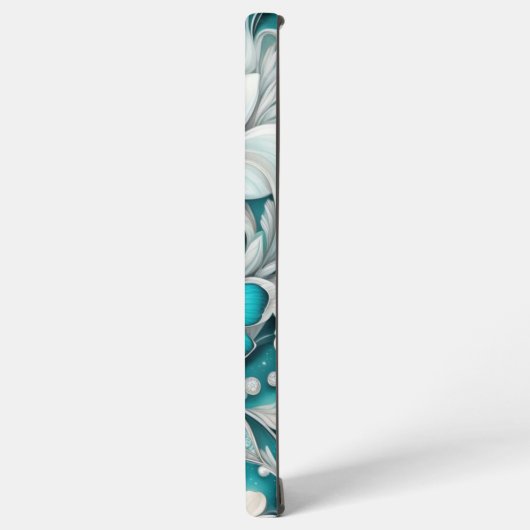 Blauwgroen bloemige donzige witte veren samsung galaxy hoesje (Linkerkant)