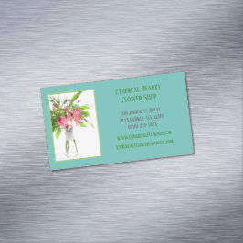 Blauwgroen bloemist magnetisch visitekaartje
