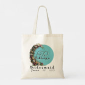 Blauwgroen bloemmonogram Canvas tas | bruidsfeest (Achterkant)
