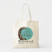 Blauwgroen bloemmonogram Canvas tas | bruidsfeest (Voorkant)