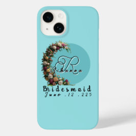Blauwgroen bloemmonogram Canvas tas | bruidsfeest Case-Mate iPhone 14 Hoesje