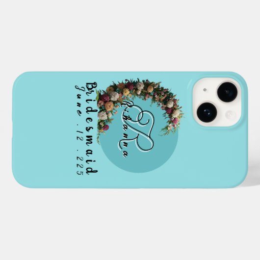 Blauwgroen bloemmonogram Canvas tas | bruidsfeest Case-Mate iPhone Case (Achterkant (horizontaal))