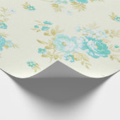  blauwgroen bloempatroon cadeaupapier (Hoek)