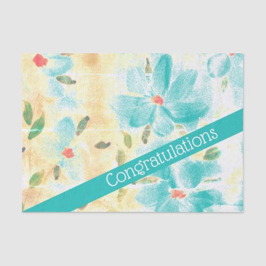 Blauwgroen bloemrijke felicitaties Tissuepapier (Voorkant)