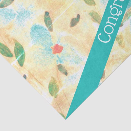 Blauwgroen bloemrijke felicitaties Tissuepapier (Detail)