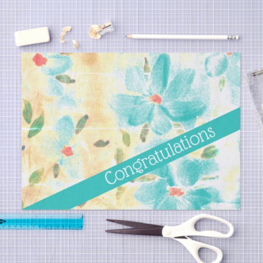 Blauwgroen bloemrijke felicitaties Tissuepapier (Craft)