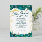 Blauwgroen bloemrol Mis Quince Quinceanera Folie Uitnodiging (Staand Voorkant)