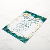 Blauwgroen bloemrol Mis Quince Quinceanera Folie Uitnodiging (Gedraaid)