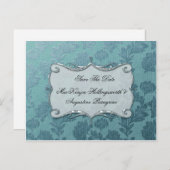 Blauwgroen Bloemschors Bewaar de datum Aankondigingskaart (Voorkant / Achterkant)