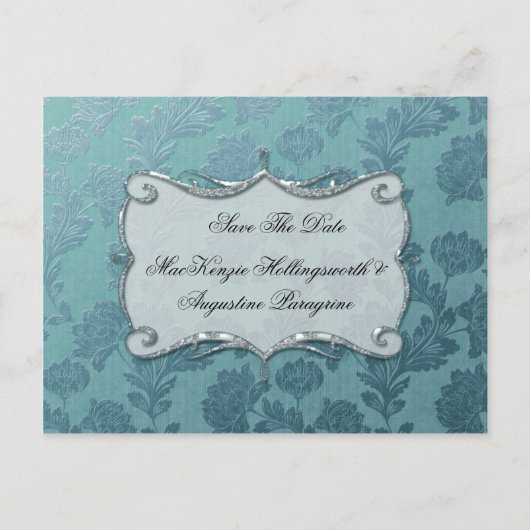 Blauwgroen Bloemschors Bewaar de datum Aankondigingskaart (Voorkant)