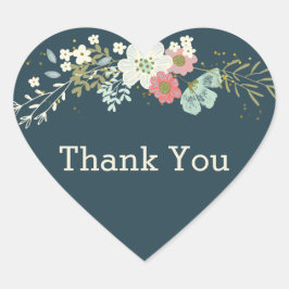 Blauwgroen bloesems hart sticker