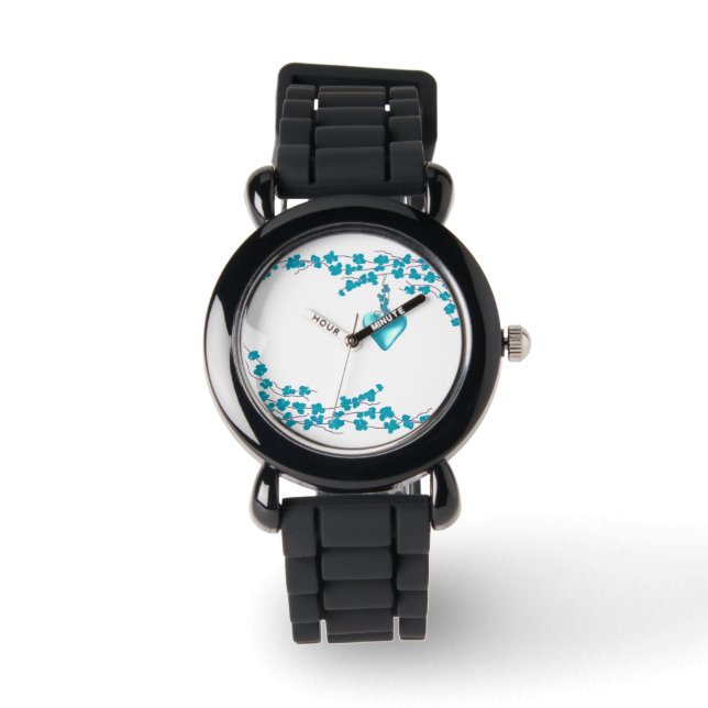 Blauwgroen bloesems met hartingang horloge (Voorkant)
