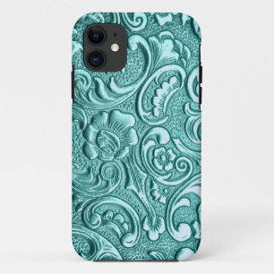 Blauwgroen blokletsdruk I Phone. iPhone 11 Hoesje