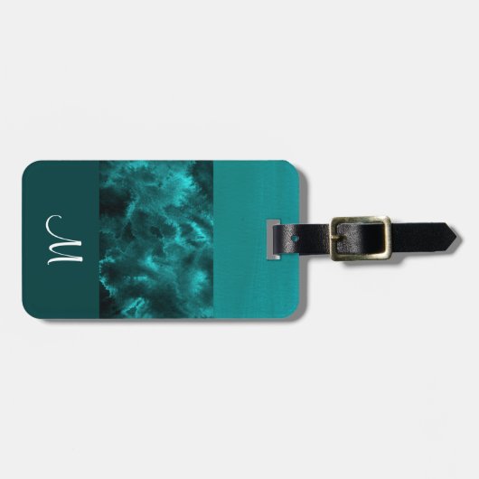 Blauwgroen blokstrepen bagagelabel (Voorkant horizontaal)