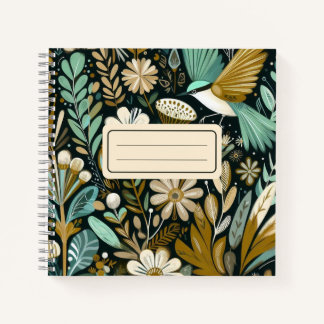 Blauwgroen Bloom Notitieboek – Decoratieve volksvo