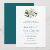 Blauwgroen Blooms Bruiloft Uitnodiging (Voorkant / Achterkant)