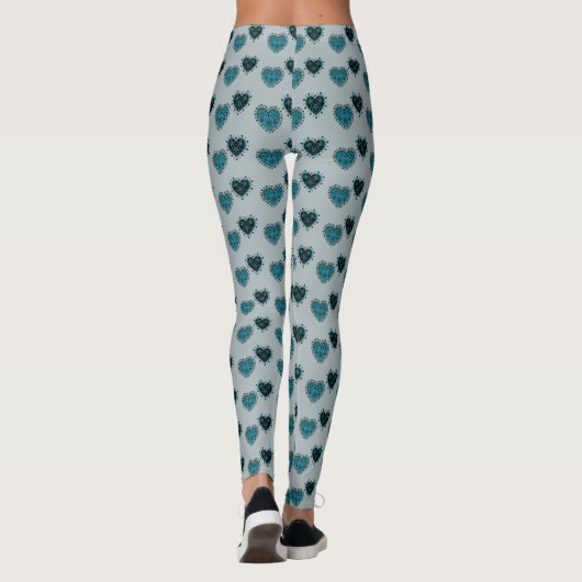 Blauwgroen blote harten leggings (Achterkant)