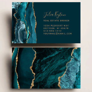 Blauwgroen Blue Agate Geode Gold Glitter Vastgoed Visitekaartje