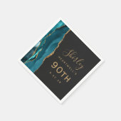 Blauwgroen Blue Agate Gold Script Dark 90th Birthd Servet (Hoek)