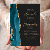 Blauwgroen Blue Agate Gold Script Slate Wedding Kaart